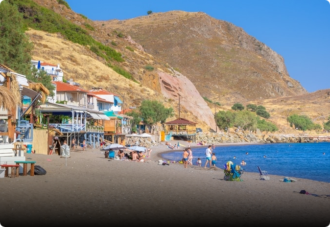Skala Eressos dark sand beach at sunset, Lesvos